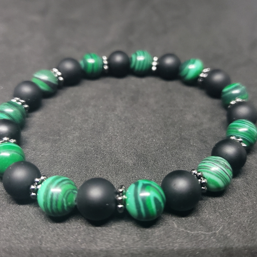 Malachite, matte black agate healing bracelet